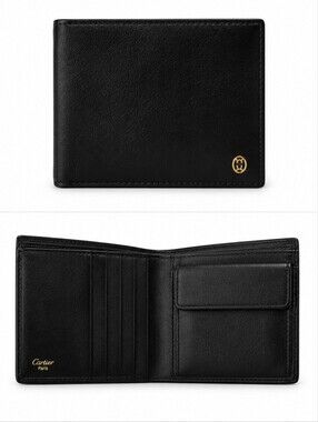 Cartier Black Leather Bifold Wallet with Gold Logo